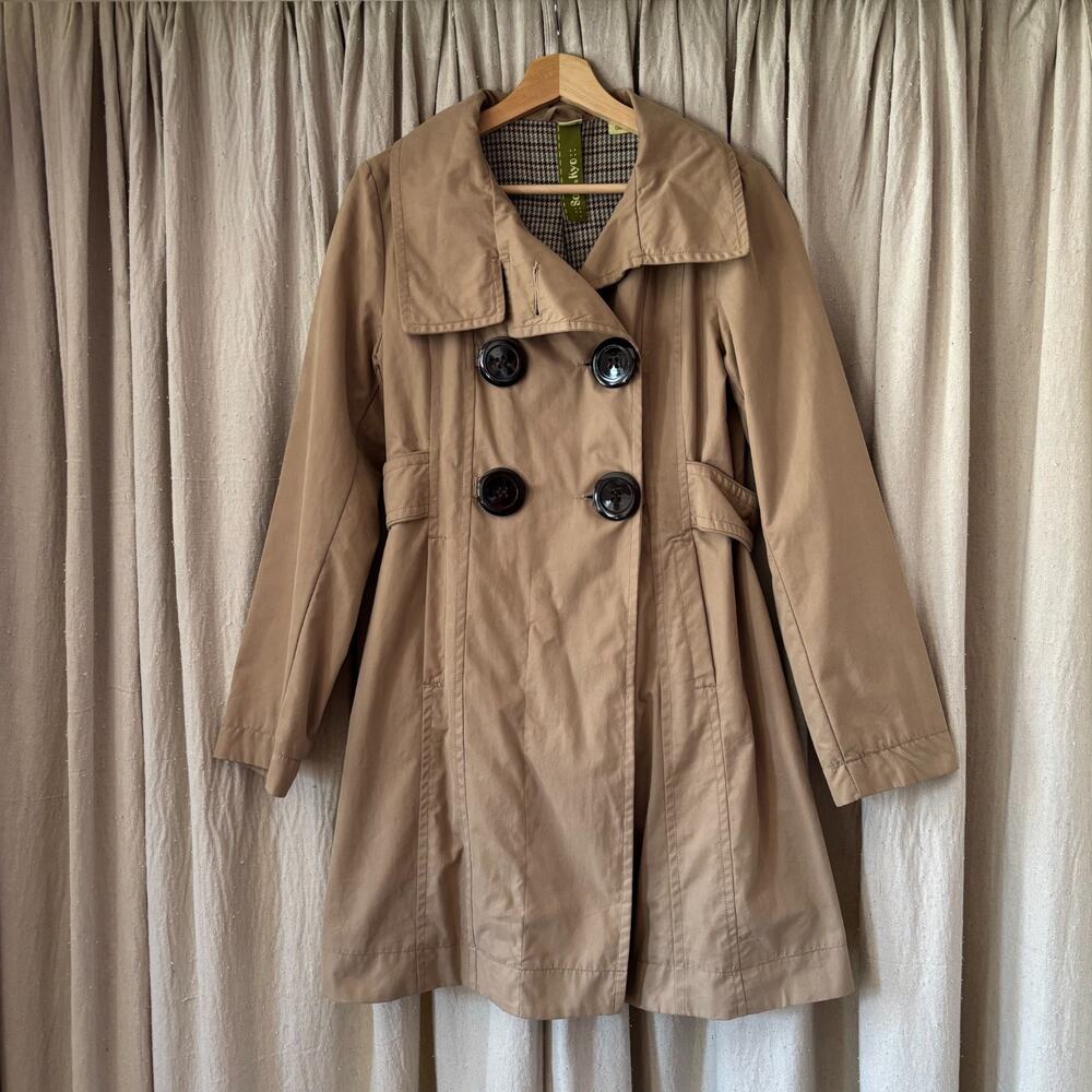 Soia & Kyo‎ Tan Belted Trench Coat Medium Houndstooth Lining